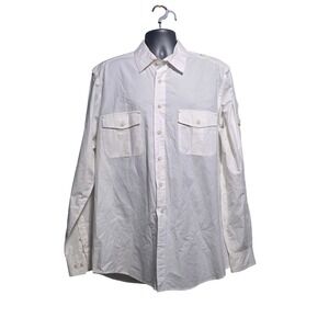 Eddie Bauer Mens White Ripstop Cotton Safari Field Shirt Tall Large A9